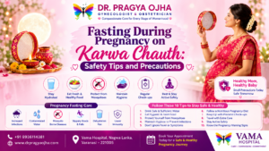 Pregnant woman safely observing Karwa Chauth fast with doctor guidance in Varanasi